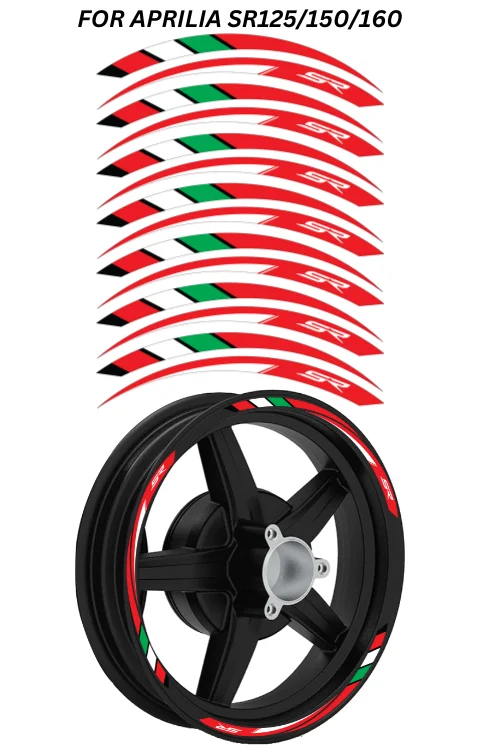 Alloy Wheel Radium Sticker Compatible with Aprilia SR125/150/160 | Printed In Premium Radium with FPF (Fade Protection Film), Waterproof, Precut Sticker, Pack Of 1